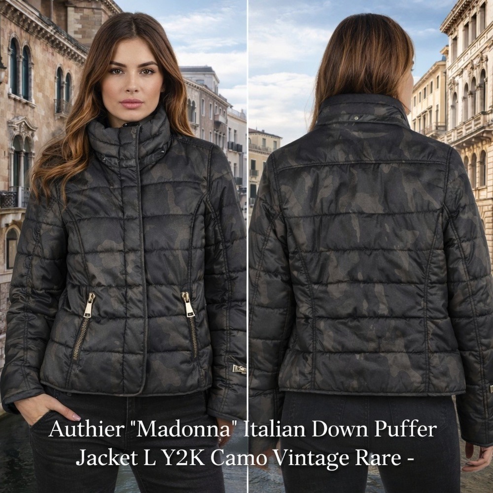 Authier‎ Madonna Italian Down Puffer Jacket Large Camo Vintage Made in Italy